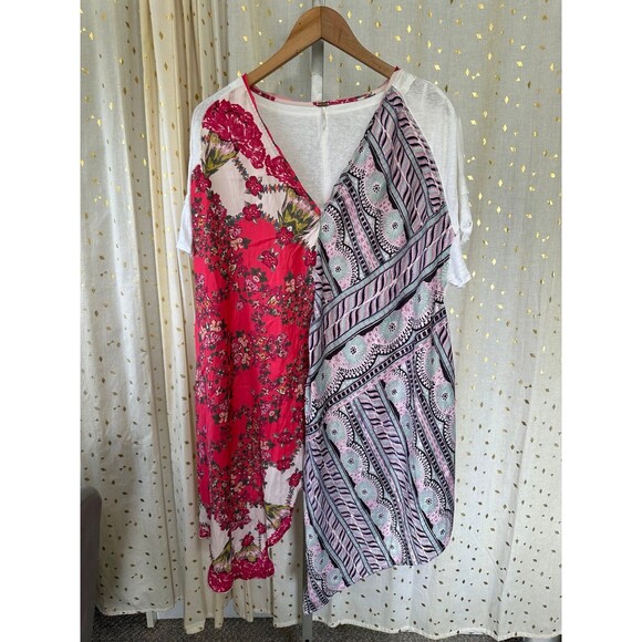 Free People Knot Me Floral Geometric Scarf Mix Media Tie-Front Blouse Top L - Picture 6 of 12